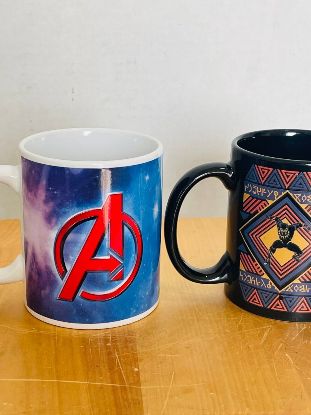 Two MARVEL Ceramic Mugs ~  "AVENGERS"  & WAKANDA FOREVER, Home of Black Panther